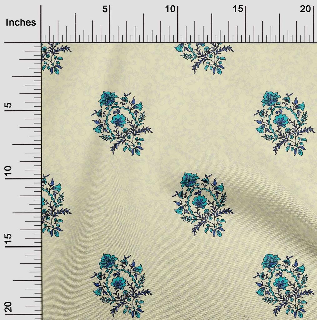 oneOone Cotton Flex Light Gray Fabric Leaves & Floral Block Dress Material Fabric Print Fabric By The Yard 40 Inch