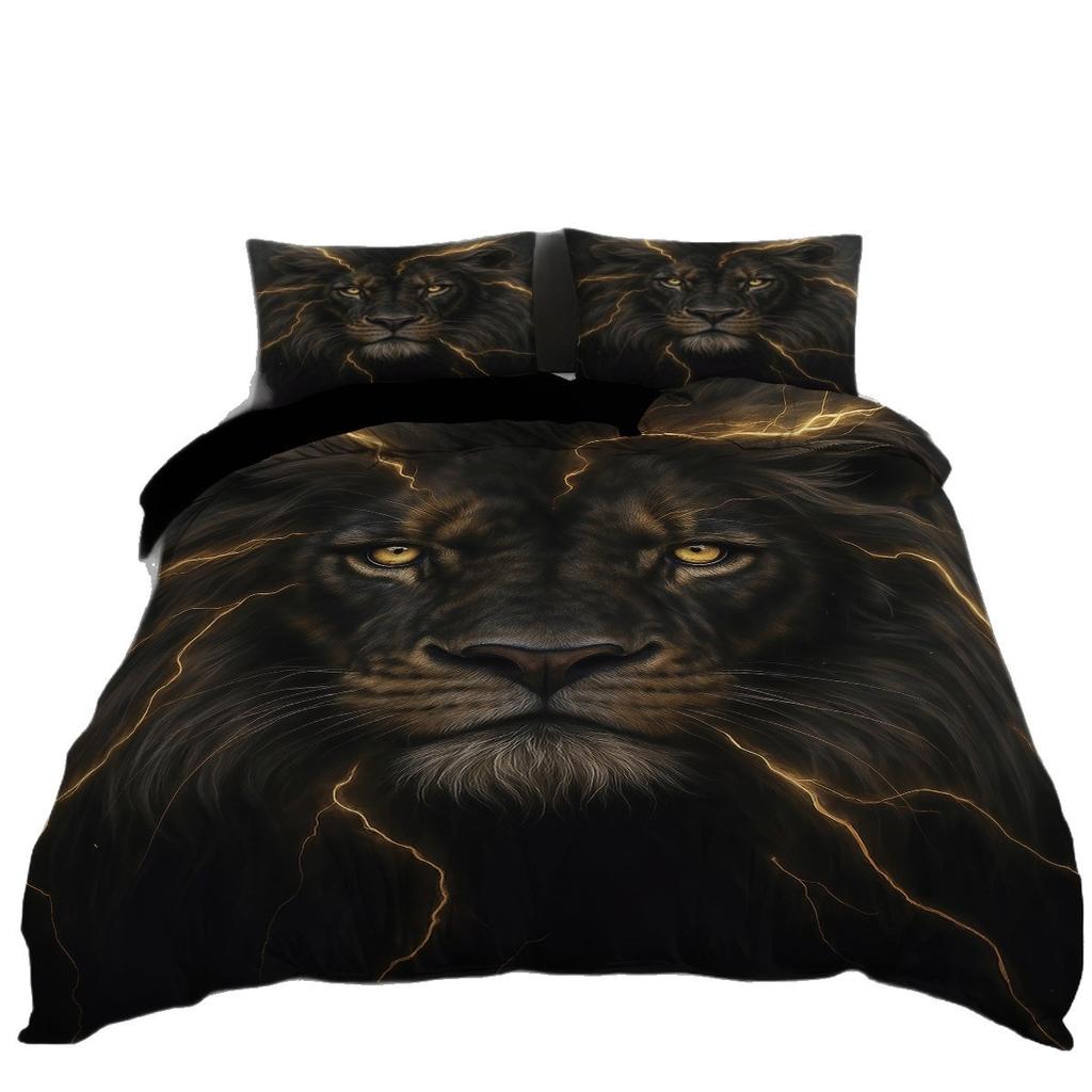 Conjunto de Cama Leão 3D Capa de Edredom Fronha 200x200, Capa de Edredom Estampa Animal com Zíper Fronha Decoração de Quarto, Presente para Menino
