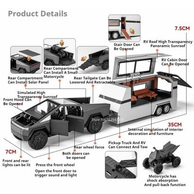 1:32 Pickup RAM 1500 TRX Model Toy Car Alloy Die-cast Sound Light RV Doors Opened Motor Home Cars Boys Interactive Toys
