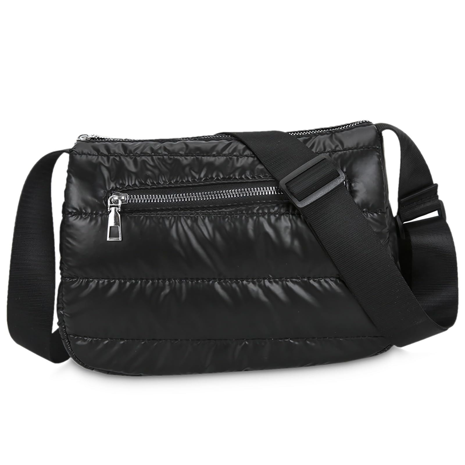 

[MT s SHOP] Compact, Lightweight, Quilted Nylon Shoulder Bag, Perfect for Commuting or Crossbody Wear, SH389 (Black)
