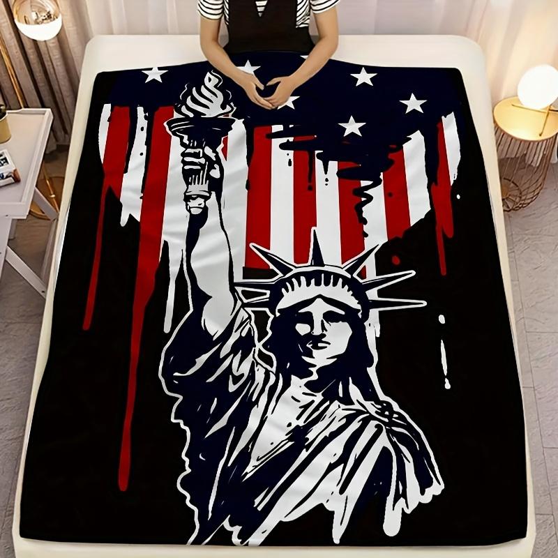 American-themed Design Pattern Flannel Printed Blanket Suitable for All Seasons Suitable for Living Room Office Sofa and Travel