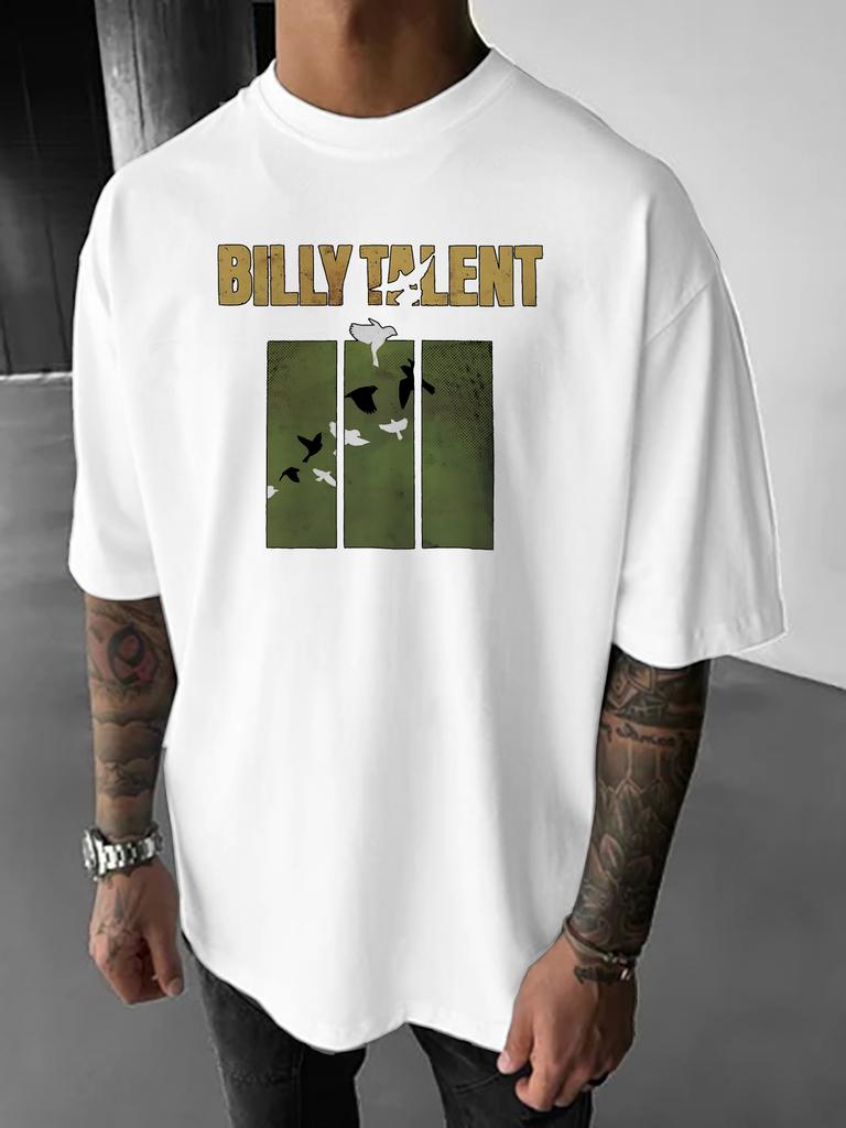 T-shirt Noir Homme avec Impression du Groupe Billy Talent et Motif d'Oiseaux Vêtement Décontracté Manches Courtes