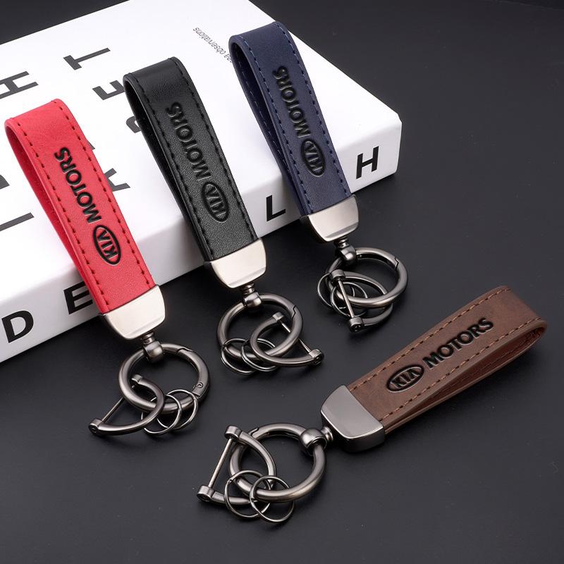 JCRZ5 Leather Car Styling Keychain Pendant Keyring Accessory For KIA KN Forte Sportage EV9 Stonic K2 K5 Ceed Proceed GT Line Soul Flip