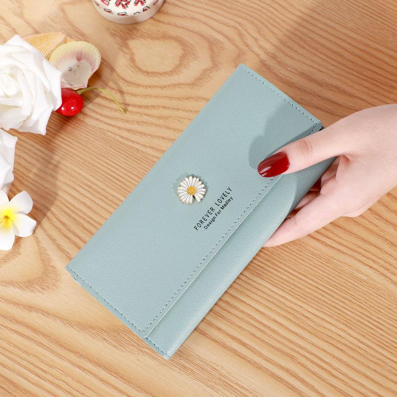 Women's Long Zipper Wallets Simple Daisy Versatile Mobile Phone Bag Solid Color Large Capacity Casual Purse