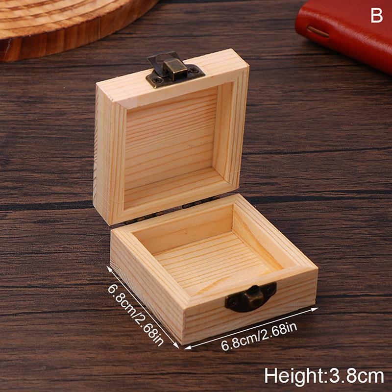Unfinished Log Color Wooden Watch Box Diy Pine Wood Treasure Chest With Locking Clasp Hinged Lid Jewelry Storage Box