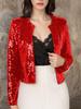 Women's 2024 Spring Sequin Cardigan: Long Sleeve, Solid Color, Casual Versatile Jacket, European & American Style.