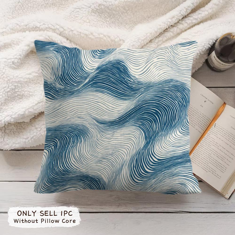 Blue Ripples Cushion Cover Soft Short Plush Pillow Cover Smooth Cozy Texture Aesthetic Cushion Case Home Decor