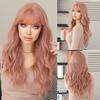 Cross Border Pink Brown Long Curly Hair Wig Women With Bangs Big Waves Natural Full Head Set Daily Parties