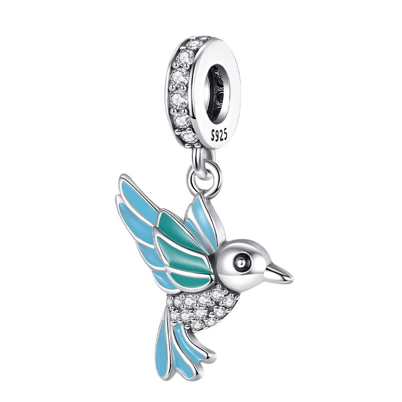Trendy 925 Silver Large Billed Bir White Dove Parrot Feather Charms Beads Fit Pan 925 Original Bracelets DIY Luxury Fine Jewelry