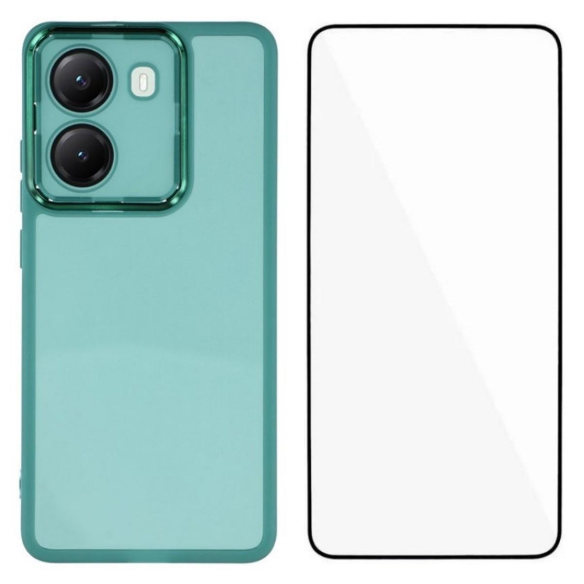 

For Xiaomi Poco X7 Pro 5G TPU Case WANLONFENG DKSM Series Electroplated Frame Back Cover with Tempered Glass Army Green