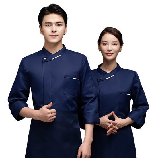 Women Men Chef Shirt Breathable Sweat Absorption Solid Color Long Sleeves Stand Collar Cooking Restaurant Plus Size Unisex Pocket Chef Uniform