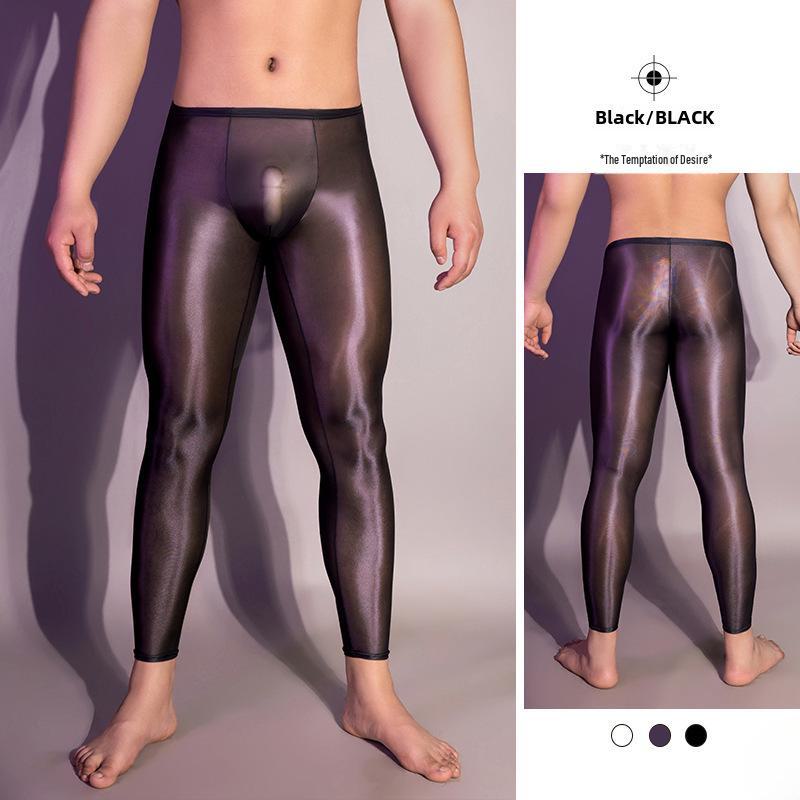 

Чоловічі блискучі обтягуючі легінси - сексуальна та шовковиста спокуса Large size чорний
