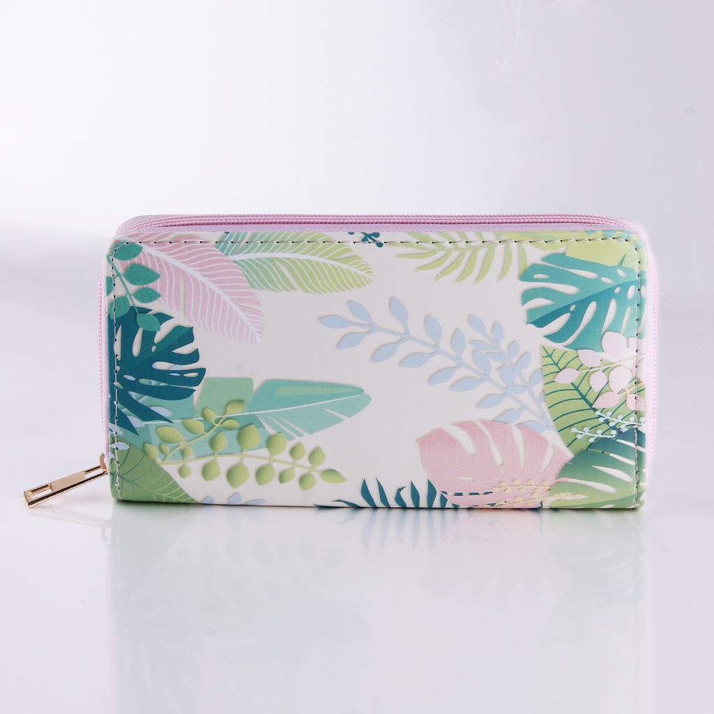 Tropical Flower Long Zipper Wallet, Wallet Clutch Card Bag