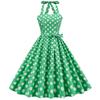 Vintage Polka-dot Lace-up Backless Halter-neck Flared Ball Gown for Bridesmaids
