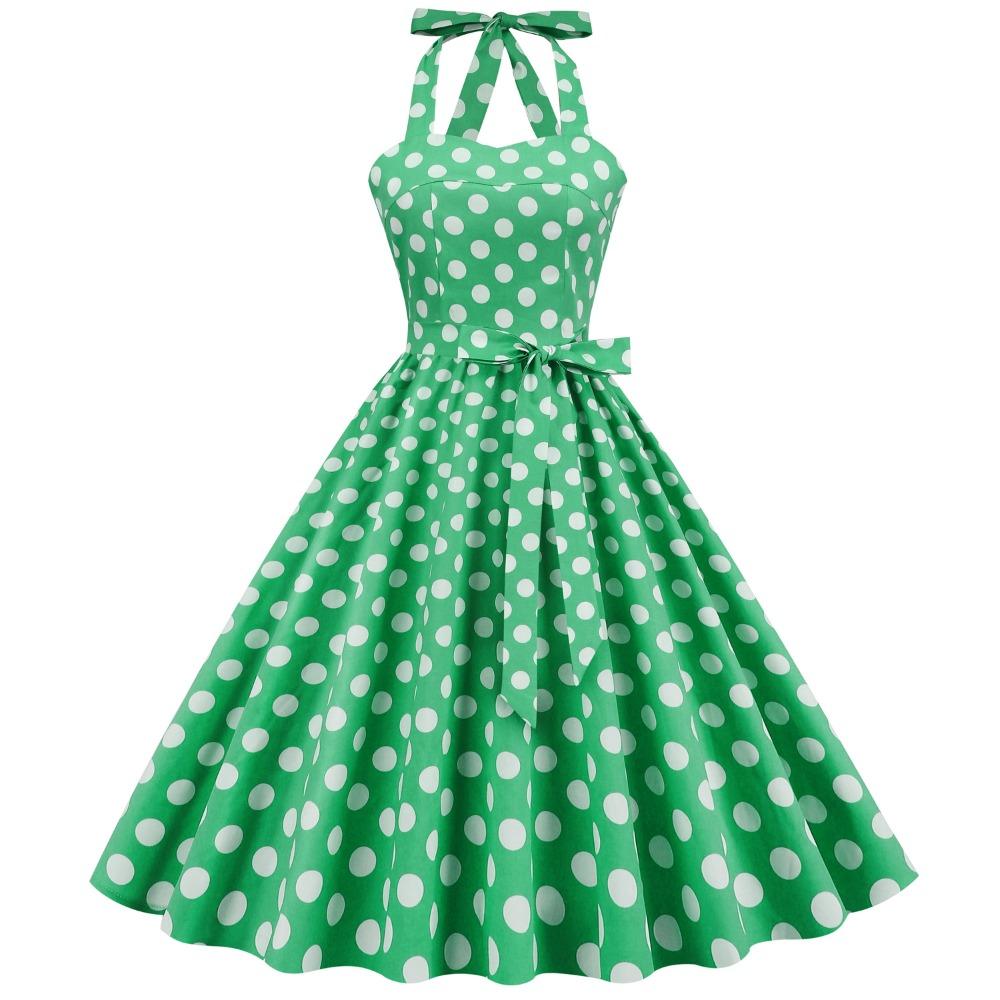 Retro-Pünktchen-Schnür-Neckholder-Ausgestelltes Ballkleid Performance-Kleid, Bohème-Stil