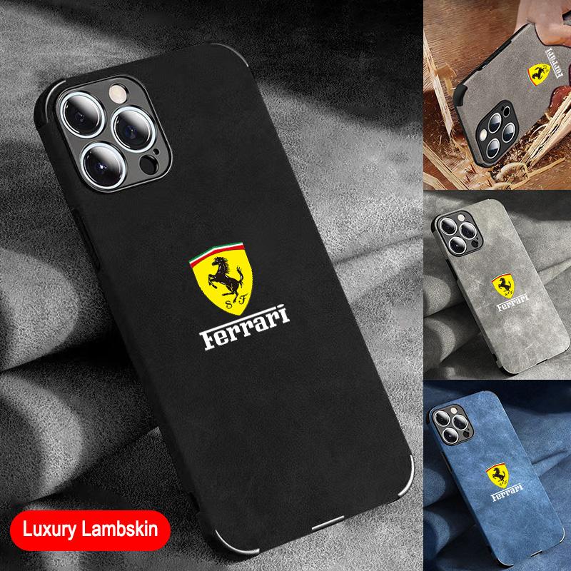 Suede Car Emblem All-inclusive Phone Case Cover For Ferrari Badges for iPhone 11 12 13 14 15 16 17 Pro X XR XS Max Mini 7 8 Plus