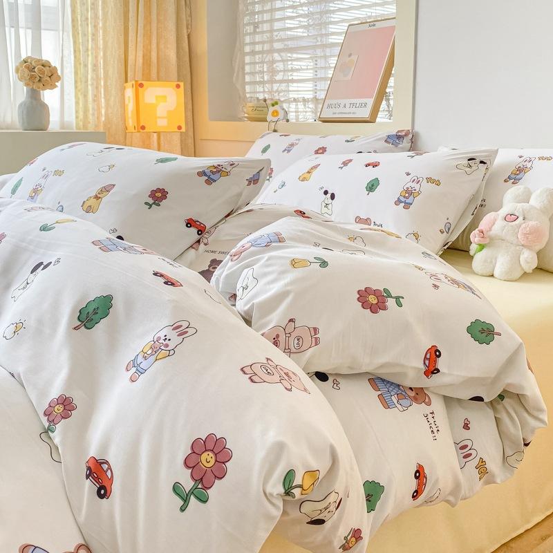 Small Fresh Washed Cotton Four-piece Set, Bedding Quilt Cover, Dormitory Single Bed Three-piece Set