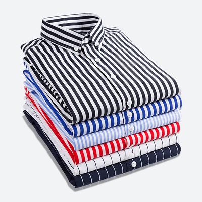 Frühling und Herbst Herren Langarmhemd Trend Slim Jugendlich Lässig Herren Gestreiftes Hemd