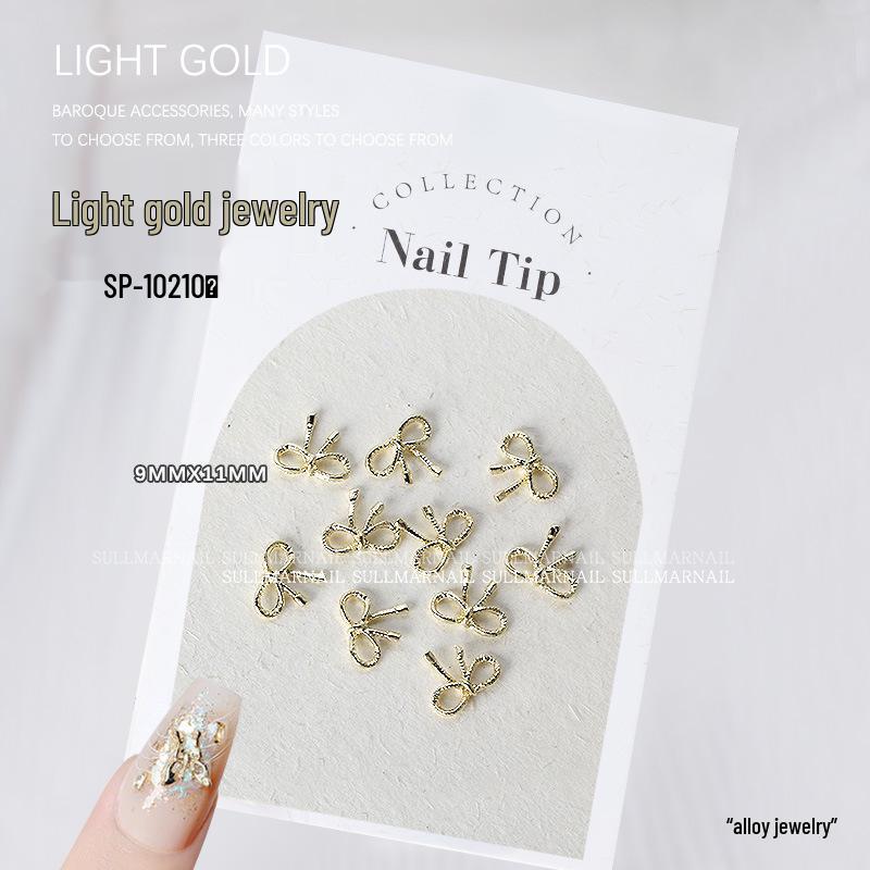 Golden Butterfly 3D Nail Art Set - 10 Pieces of Light Gold Ribbon Bow Decorations