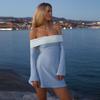 Off Shoulder Long Sleeves Slim Mini Dress Women's Sexy Elegant Outfit Prom Birthday Party Clubwear Dress