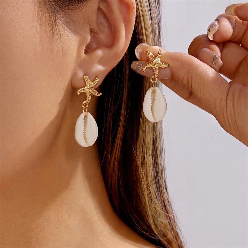 2Pcs Non-Tarnish Ocean Style Conch Earrings Simulated Pearl Geometry Shape for Women Anniversary Jewelry Gifts