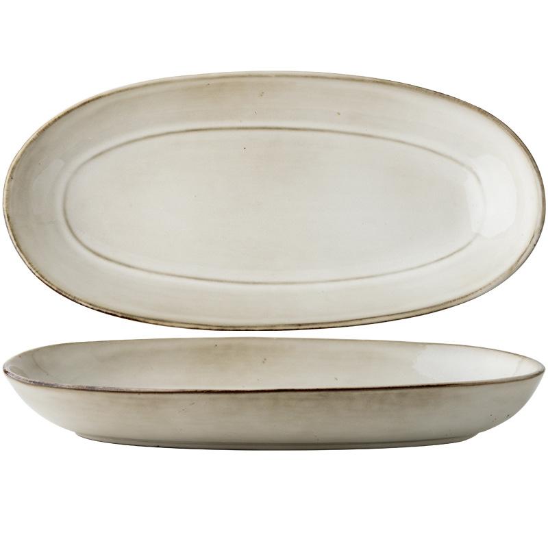 Retro Vintage Fish Plate 11 Inch Kiln-Changed Oval Steamed Fish Plate Household Ceramic Plate Japanese Material Plate Export