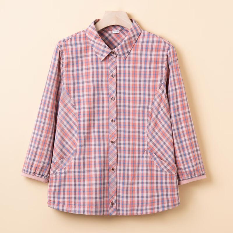 YUZHAOLIN Women's Summer 3/4 Sleeve Plaid Cotton Shirt