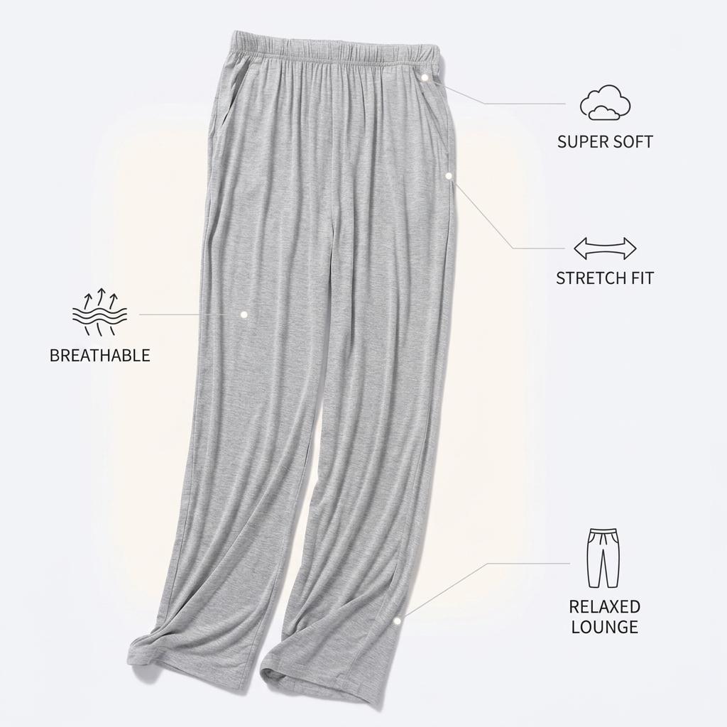 New Mens Modal Sleep Bottoms Pajamas Summer Casual Pants Trousers Soft High Flexible Straight Leg Pants Homewear Sleep Pajamas Pants