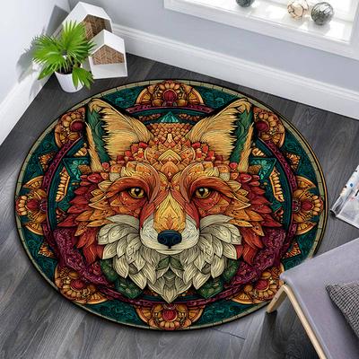 Runder Teppich Fuchs, Teppich für Wohnzimmer Schlafzimmer Sofa Spielzimmer Dekoration, Rutschfeste Bodenmatte