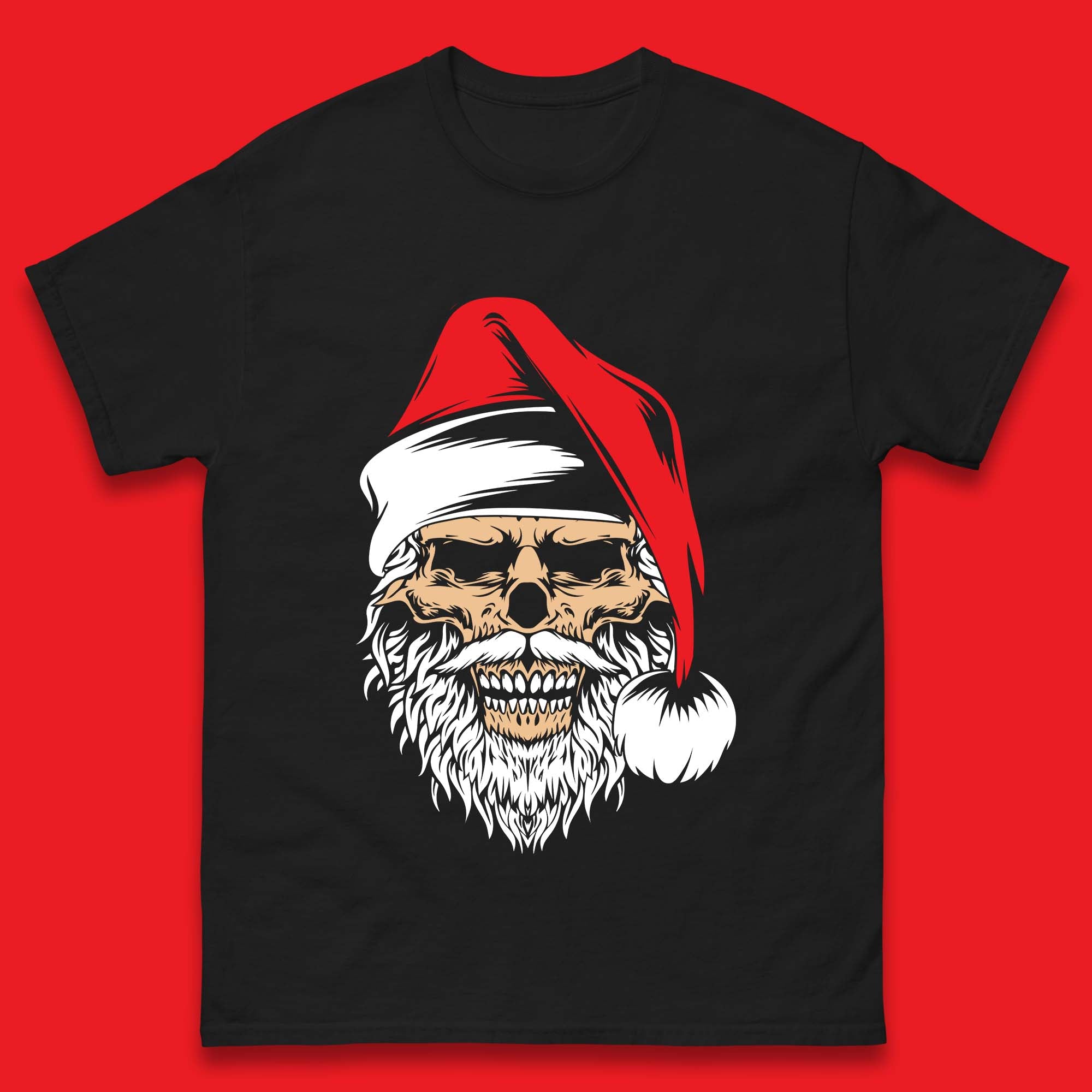 Christmas Mens T Shirt Womens Tops Tees Christmas Gothic Skull Santa Hat Top M