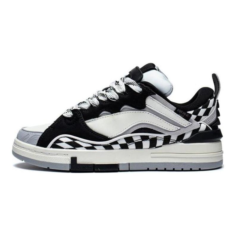 Li Ning Wave Golden Abrasion Resistant Breathable Low Top Skateboard Shoes Women's Black White AECS074-8