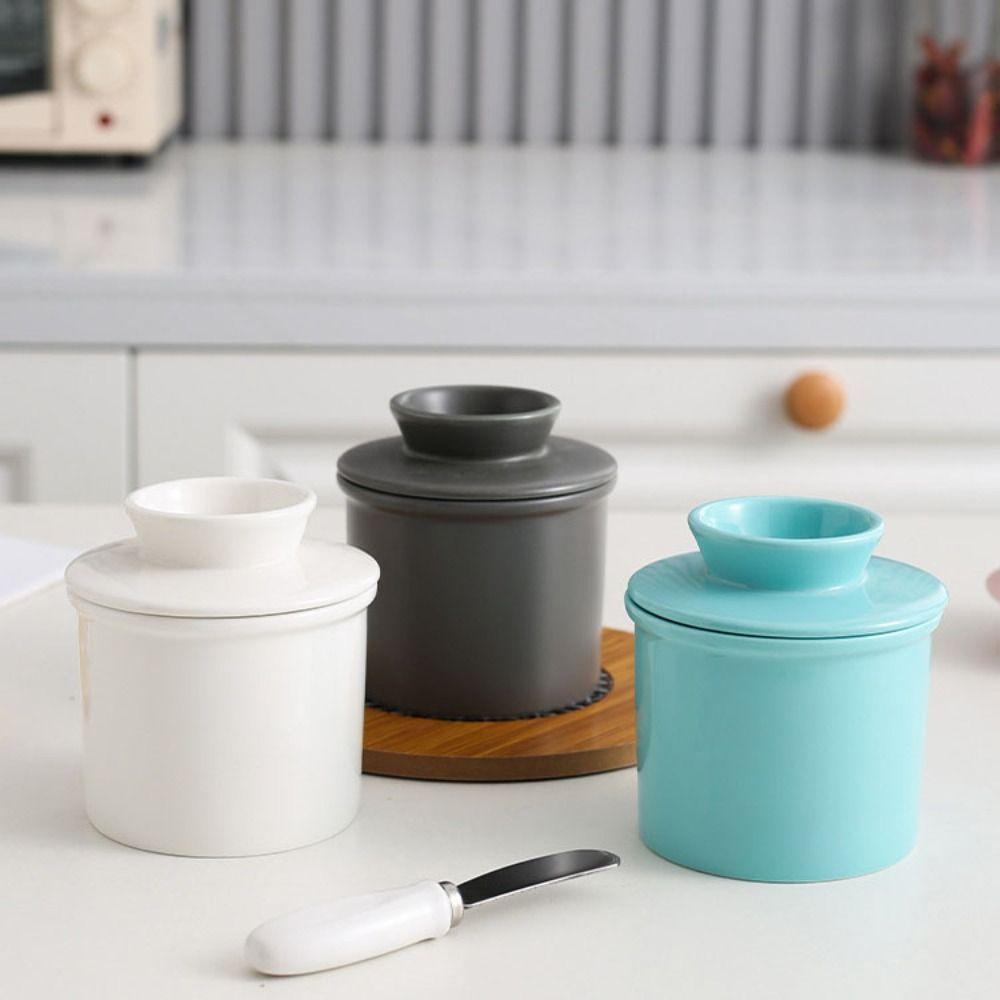 Sealed Butter Storage Container Ceramic Butter Tank Cheese Box Butter Jar  Refrigerator