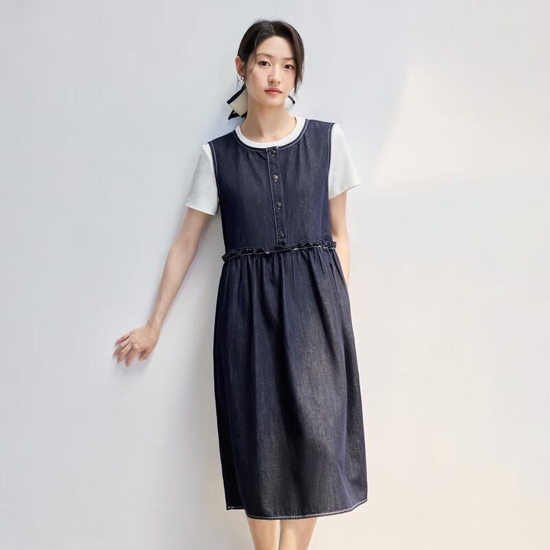 Inman Lyocell Cotton Retro Ruffle Denim Vest Dress S