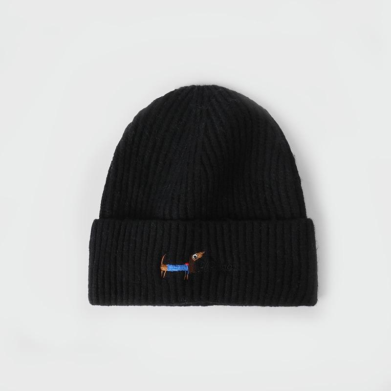 Cute Puppy Embroidered Knitted Hat Warm and Cold Hat Children Autumn and Winter Versatile Casual Face Small Cold Hat