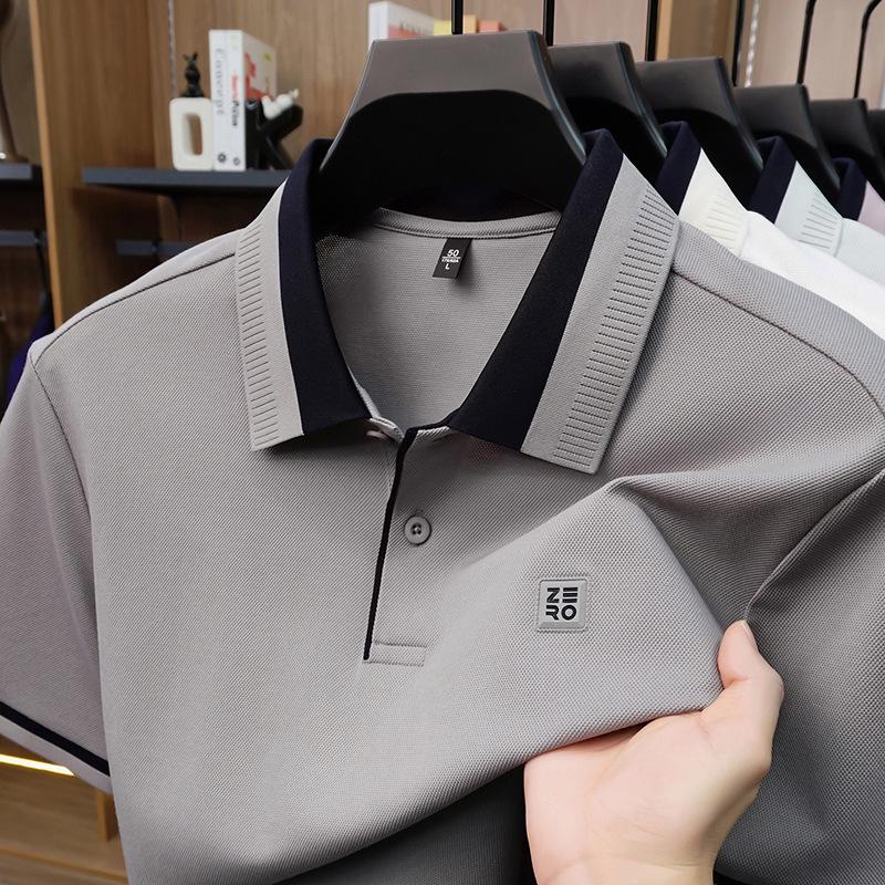 Men s Bamboo Fiber Short-Sleeve Polo - Casual, Fashionable, Breathable, Lapel T-Shirt M светло-серый