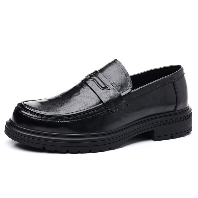 Neue Herren-Slip-on Leder Business-Schuhe: Ohne Schnürsenkel, Dicke Sohle, Perfekt für Hochzeiten und Vorstellungsgespräche. Idealer britischer Freizeitstil.