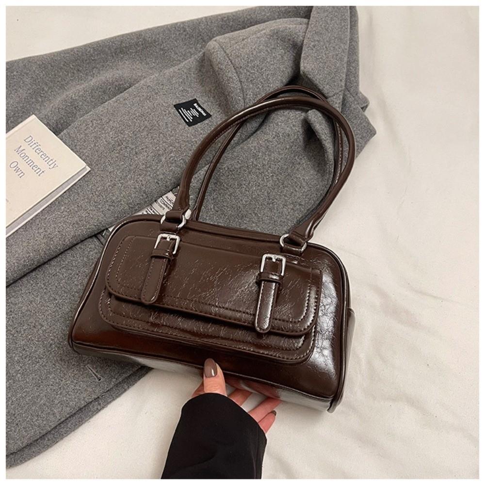 

Korean Style Pocket Boston Tote Bag Handbag Underarm Bag Retro PU Bowling Bag Portable кофейный