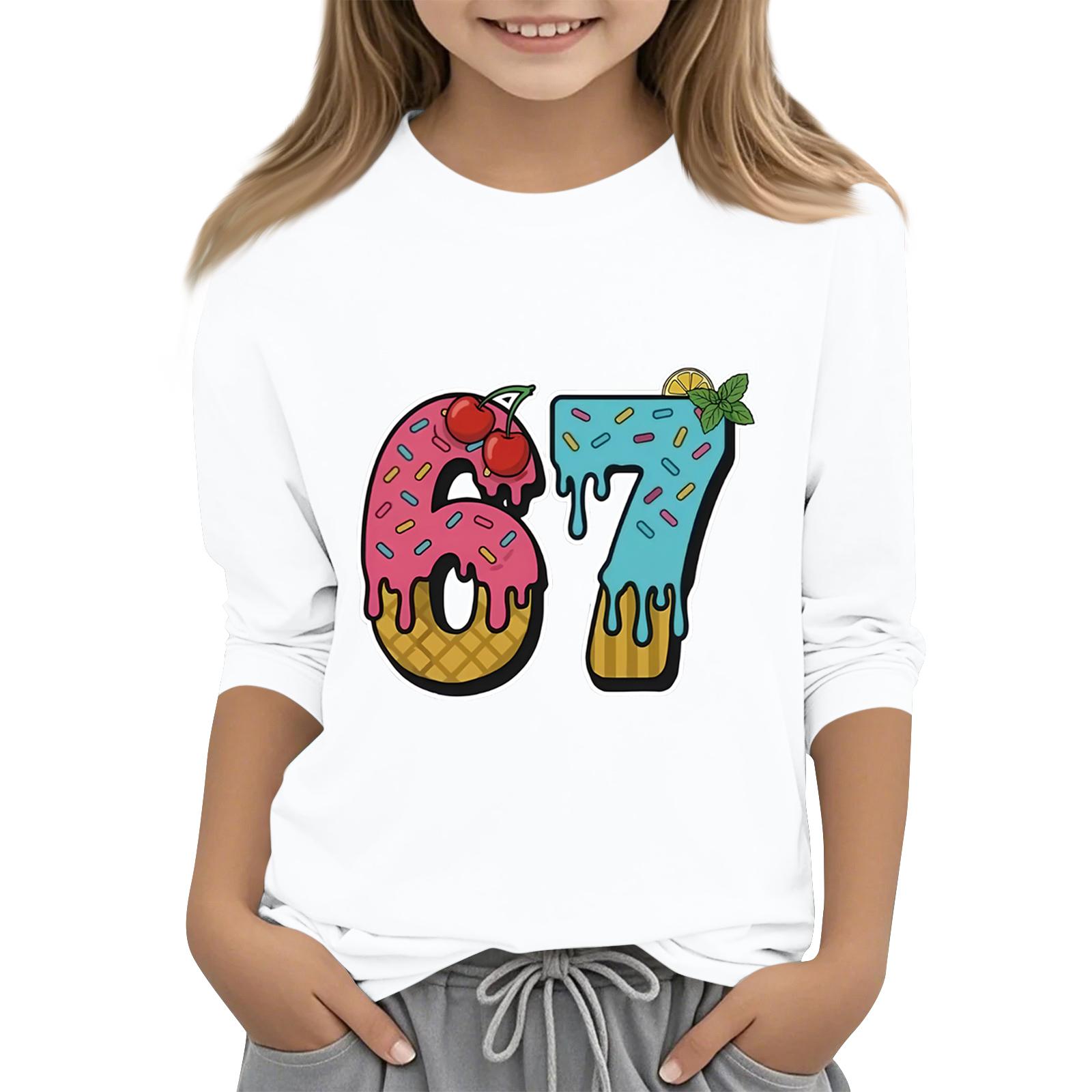 

Children s Fashion Three-Quarter Sleeve Round Neck Printed Casual T-Shirt Top 160 белый