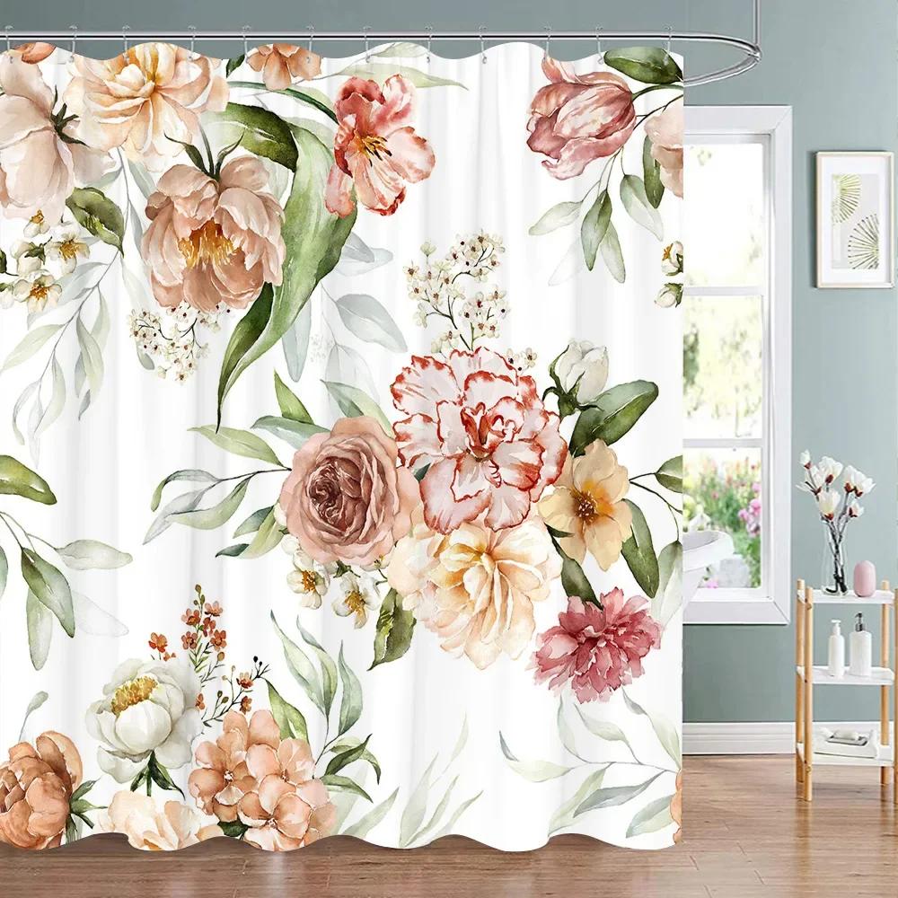 Tropická Zeleň Květinová Sprchová Závěs Kolibřík Motýl List Polyesterová Tkanina Omyvatelné Sprchové Závěsy Koupelnová Dekorace