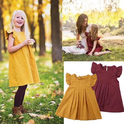 Toddler Kids Baby Girl Solid Ruffled Fly Sleeve Vintage Princess Dresses Clothes