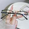 New Cat Eye Diamond Metal Glasses Frame Fashionable Anti Blue Light Optical Myopia Frames Elegant Flat Glasses