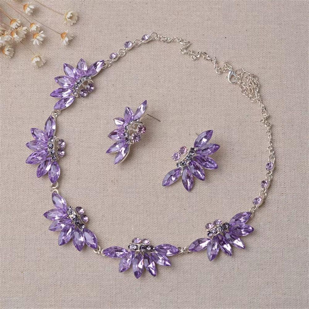 

Прозрачное фиолетовое свадебное ожерелье, серьги, комплект, блестящие стразы, комплект, ожерелье, официальный выпускной