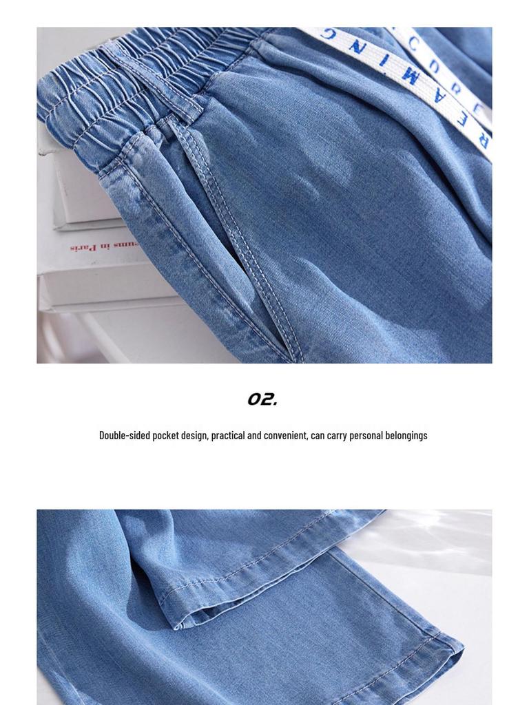 Women's High Waist Tencel Jeans - Spring/Autumn Casual Wide-Leg Ice Silk Pants