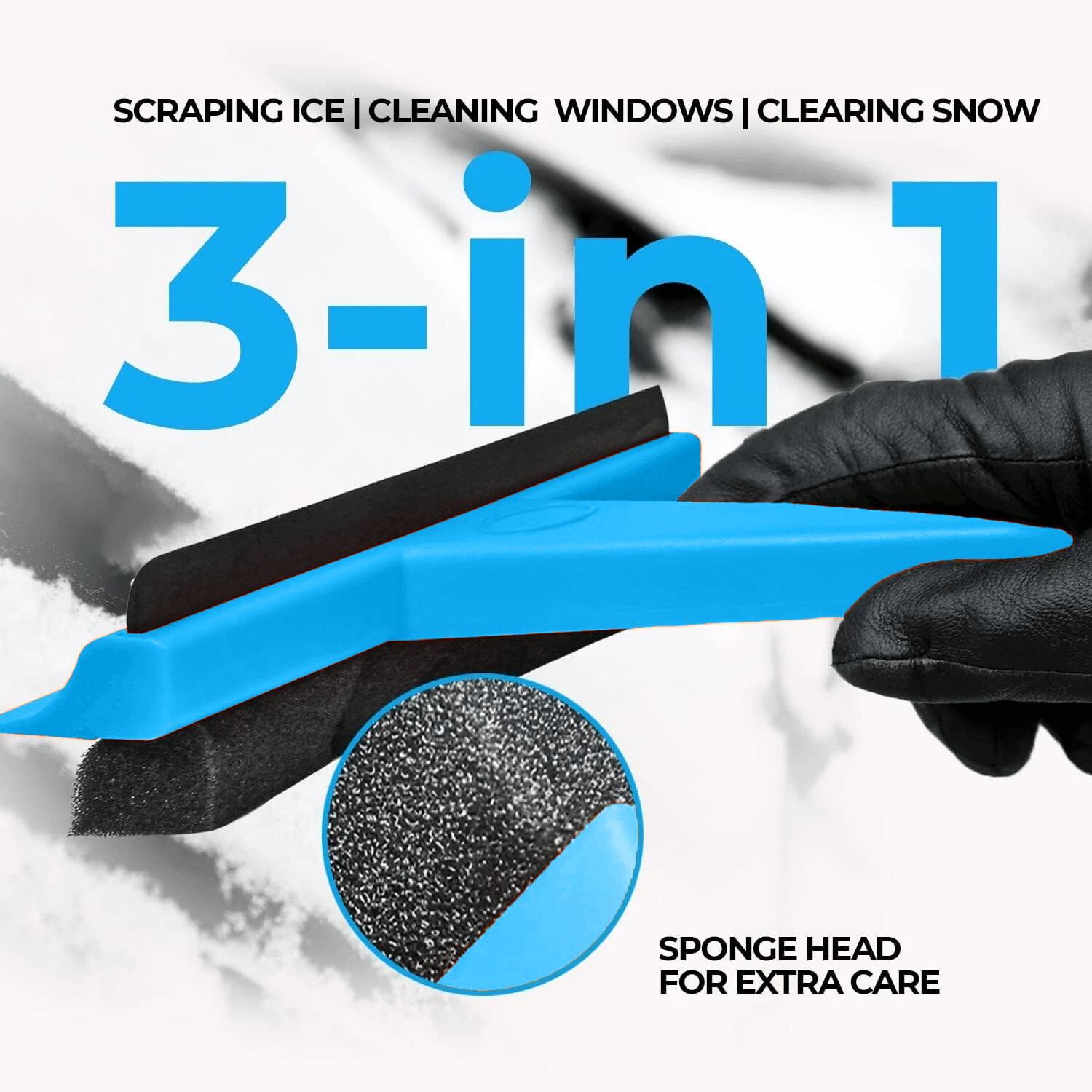 3-In-1 Ice Scraper Squeegee Sponge Car Van Window Windscreen Winter Frost Snow Removal Tools Car Wash Accessories as photo