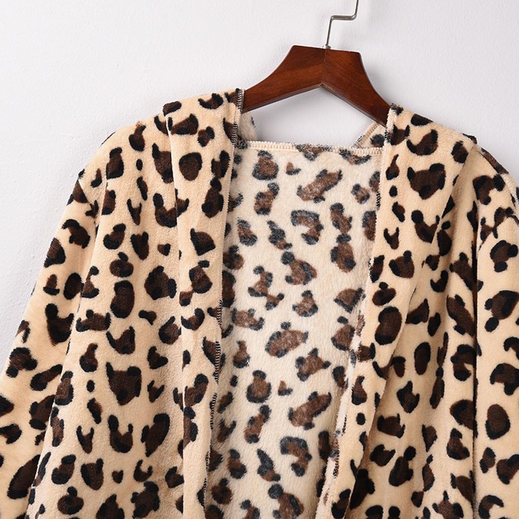 Fashion Women's Leopard Faux-Fur Fuzzy Warm Winter Oversized Outwear Long Coat