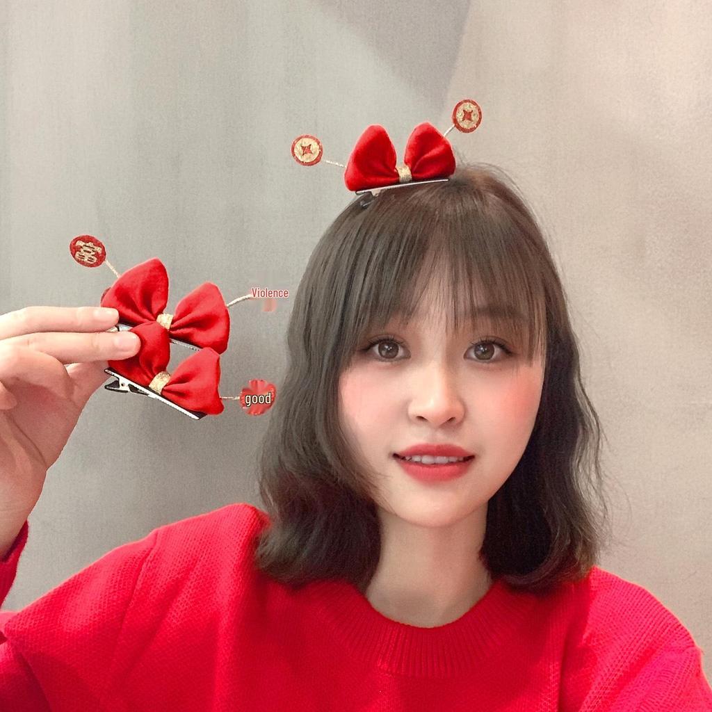 2024 Parent-Child Red New Year Bow Hair Clip: Prosperous Festive Accessory for Bangs