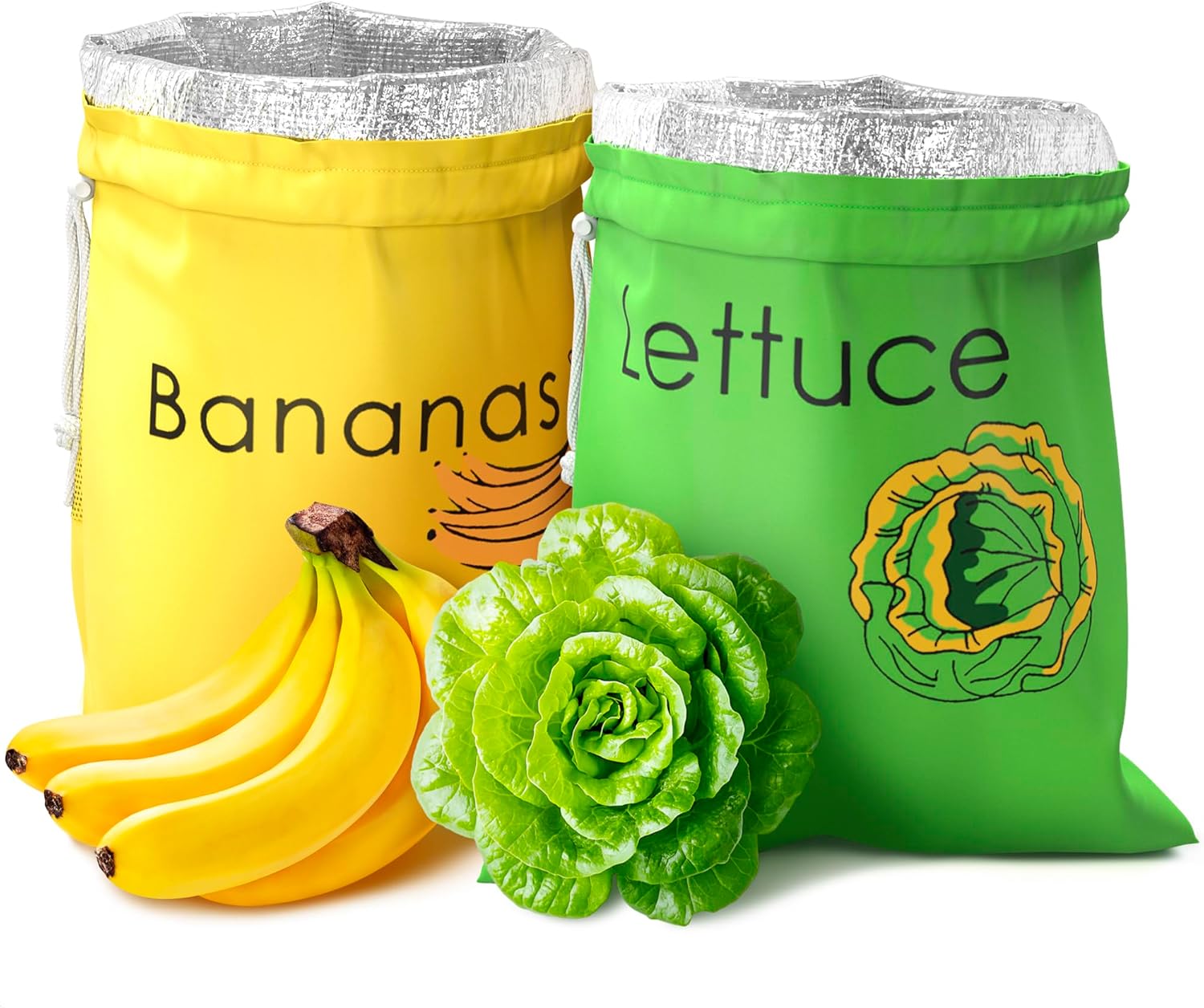

Reusable fruit and vegetable bags - with aluminum foil lining, suitable for keeping bananas and lettuce fresh - 2-pack