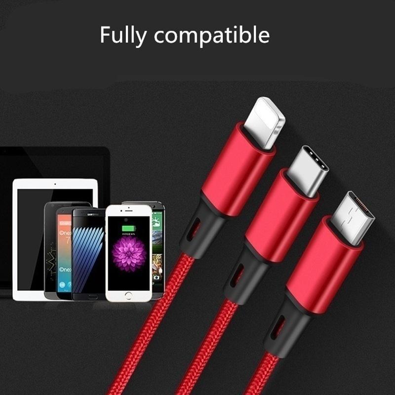 3-in-1 USB Data Sync Fast Charging Cable for Android IPhone