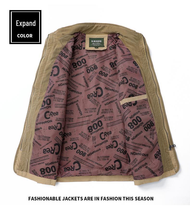 Europäische Herren Baumwoll-Windbreaker Jacke - Frühling/Herbst, Mittleren Alters, Dünn, Lässiger Arbeitskleidungsstil