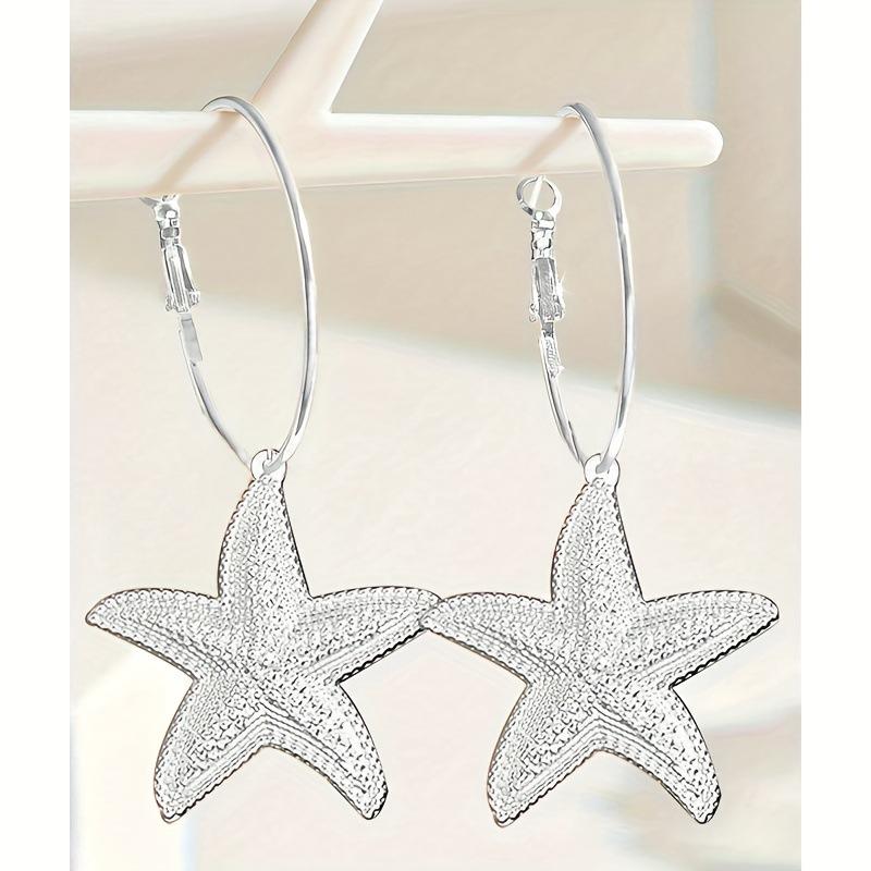 Gold Geometric Hollowed-out Starfish Pendant Earrings Women's Exaggerated Seaside Vacation Wind Earrings